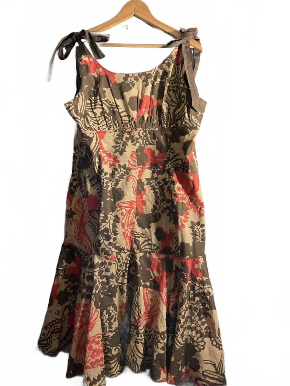 DKNY Drop Waist  Floral Print Midi Dress with Tie Straps Size 14 - Picture 11 of 12
